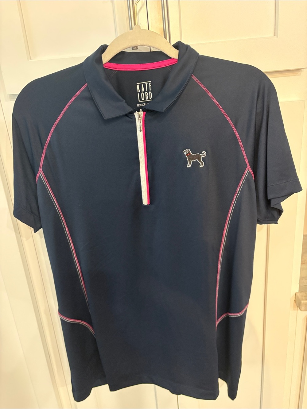 Kate Lord Navy Polo with Pink Trim